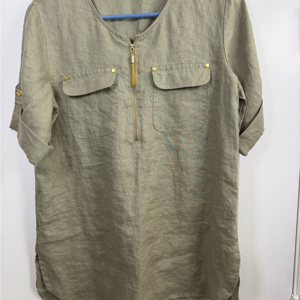 Ellen Tracy Men's Khaki Button Down Shirt